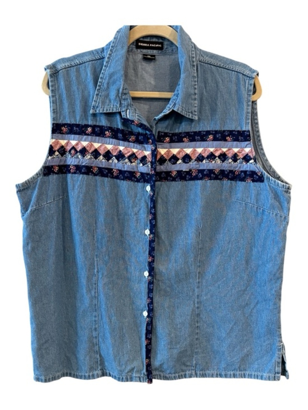 Sierra Pacific Denim Patchwork Button Front Sleeveless Top 2XL Western